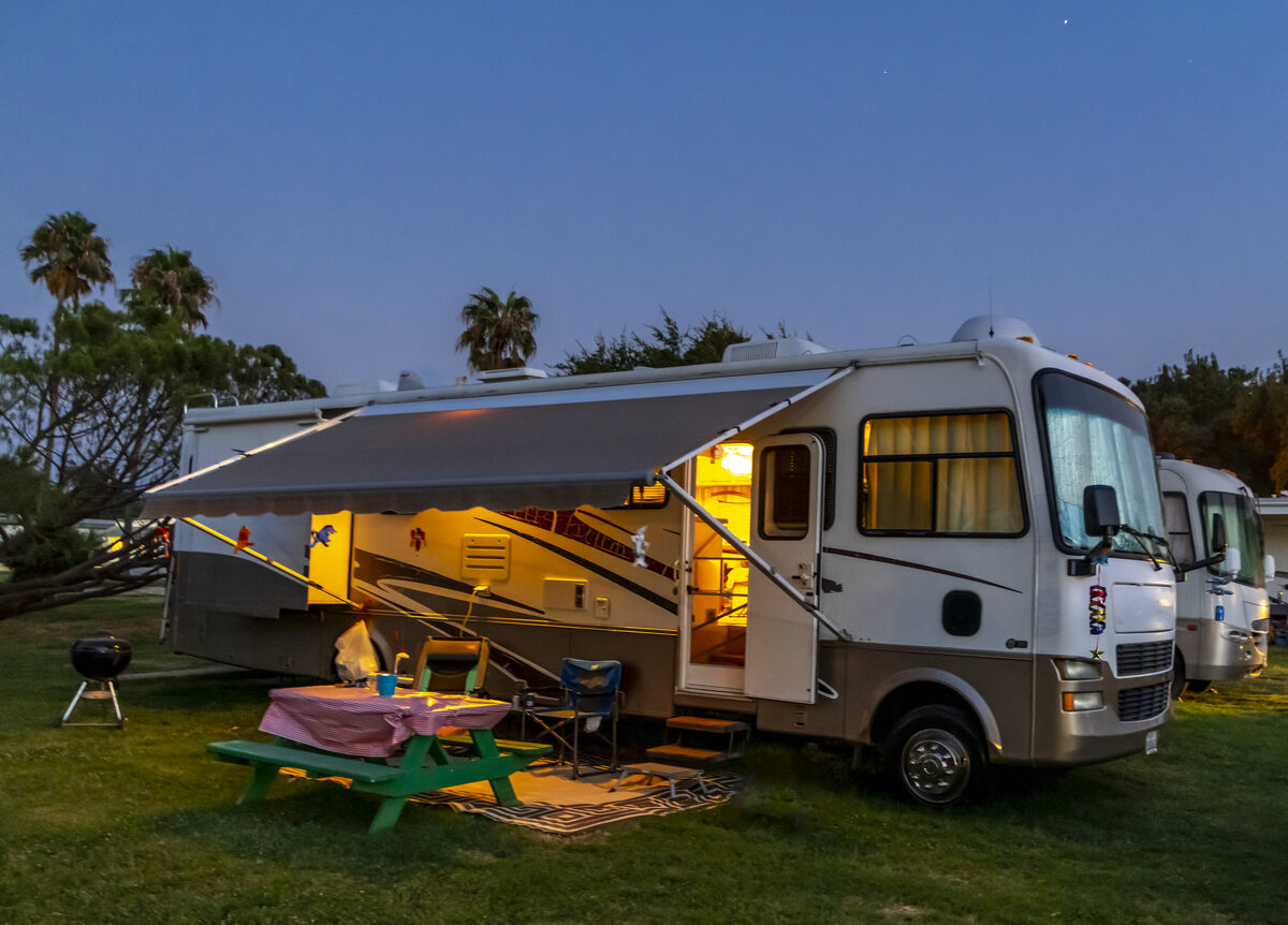 Night in the Rv under a beautiful sky.
