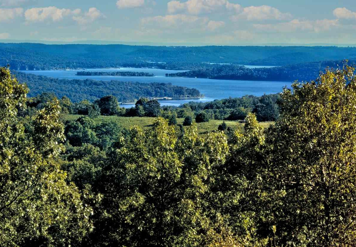 Table Rock Lake sits near forested land in the Ozarks in Missouri.