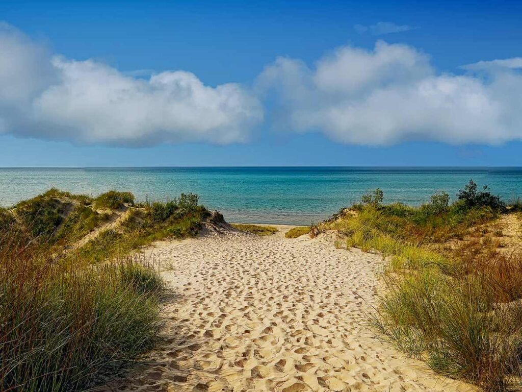 A beach along the lakeside at Indiana Dunes State Park.