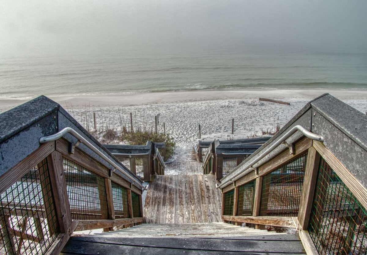 Wooden stairs leading to the shores of Grayton Beach in northern Florida.